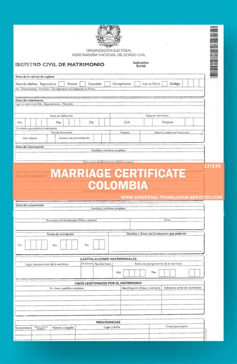 colombian marriage certificate translation template